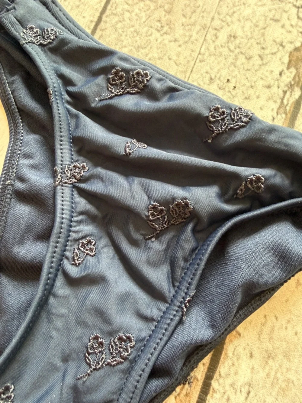 Roxy Navy Embroidered Strappy Bikini Bottom